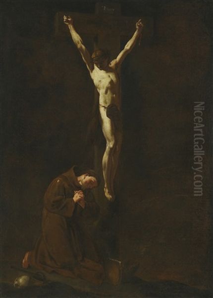 Christ On The Cross With Saint Francis by Giovanni Battista Piazzetta