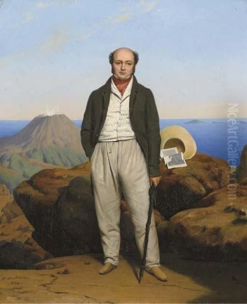 Portrait De Casimir Lecomte Devant Le Stromboli Oil Painting by Guillaume Bodinier