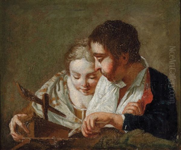 Ein Ragazzo E Ragazza ( + Giovane Donna Dormiente; 2 Pendants) Oil Painting by Giovanni Battista Piazzetta