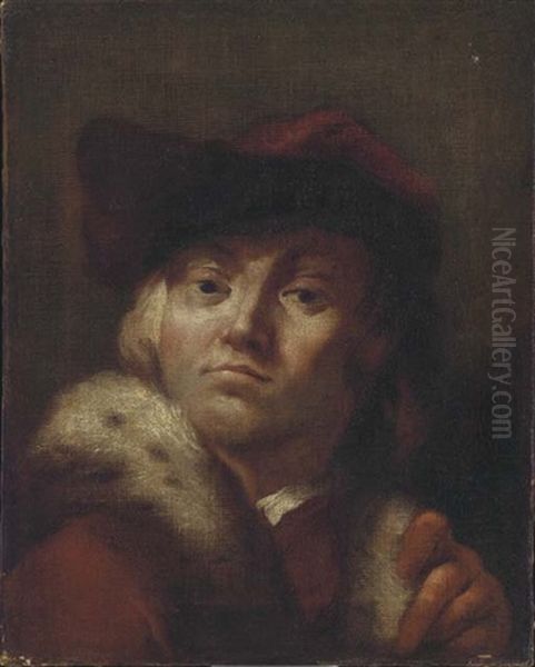 Portrait Of A Man With A Velvet Cap And Fur Trimmed Coat Oil Painting by Giovanni Battista Piazzetta