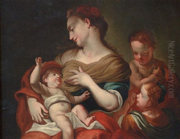 A Mother And Children Oil Painting by Giovanni Battista Piazzetta