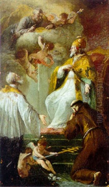 S. Felipe Neri Y S. Francisco Ante El Papa Oil Painting by Giovanni Battista Piazzetta