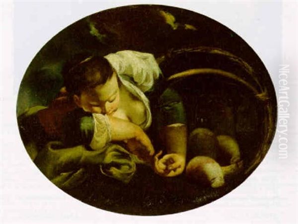 A Sleeping Girl With A Basket Of Turnips Oil Painting by Giovanni Battista Piazzetta