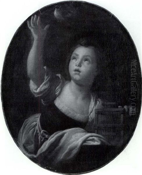 Lost Innocence; A Girl Releasing A Bird Oil Painting by Giovanni Battista Piazzetta