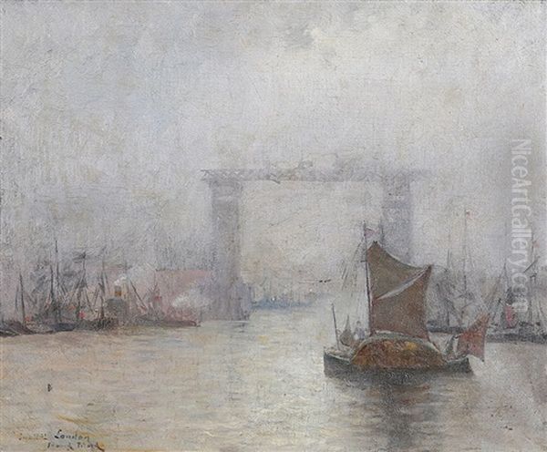 Tower Bridge Under Construction, An Impressionist View Of The Thames Oil Painting by Edmond Picard