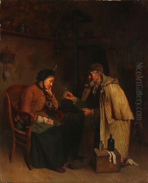 An Apothecary Pays A Visit To An Elderly Woman Oil Painting by Edmond Picard