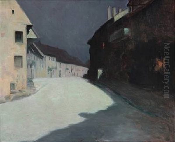 Une Rue Au Clair Du Lune Oil Painting by Edmond Picard