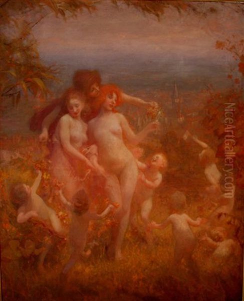 Nymphes Et Cherubins Dans Les Vignes D'obernai Oil Painting by Georges Picard