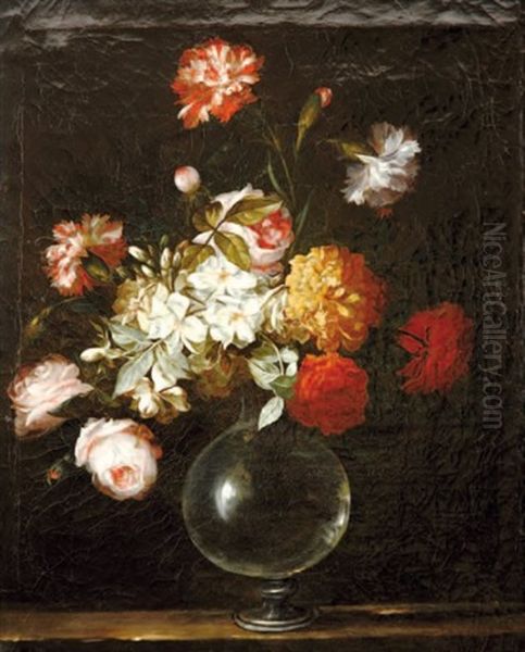 Bouquet De Fleurs Dans Un Vase De Verre Oil Painting by Jean-Michel Picard