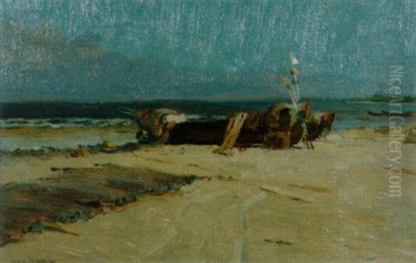 Fischerboote Am Strand Oil Painting by Louis Picard