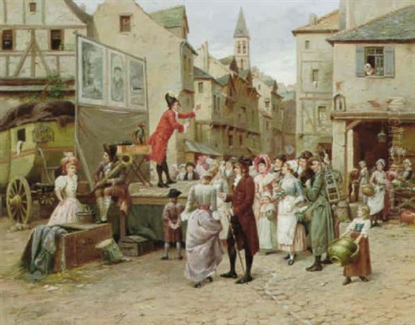 The Travelling Entertainer Oil Painting by Louis Picard