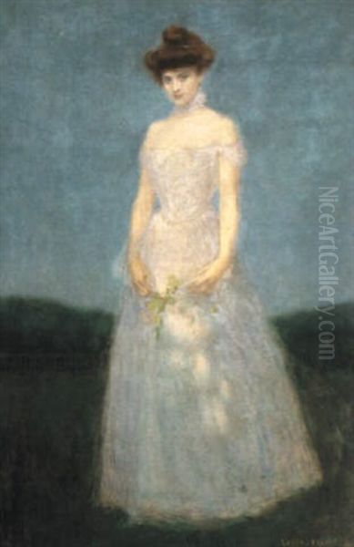 Portrait Of A Standing Lady In The Park Oil Painting by Louis Picard