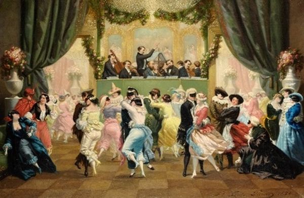 Le Bal A Masque Nice Oil Painting by Louis Francois Picard