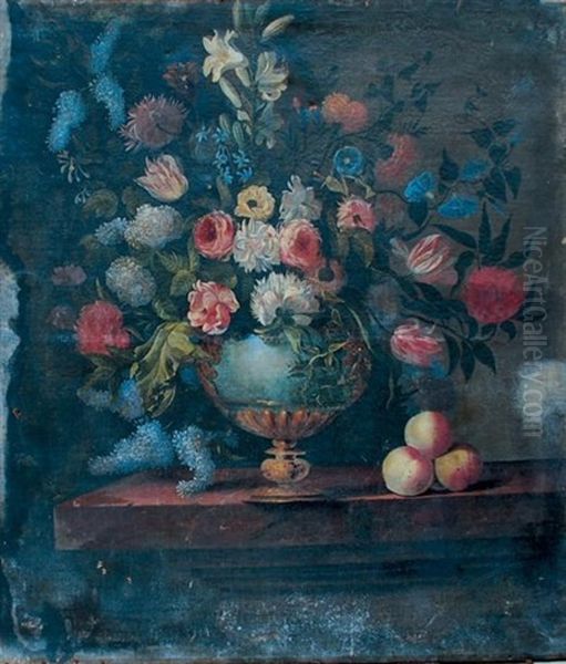 Fleurs Dans Un Vase En Bronze Sur Un Entablement Oil Painting by Bernard Picart