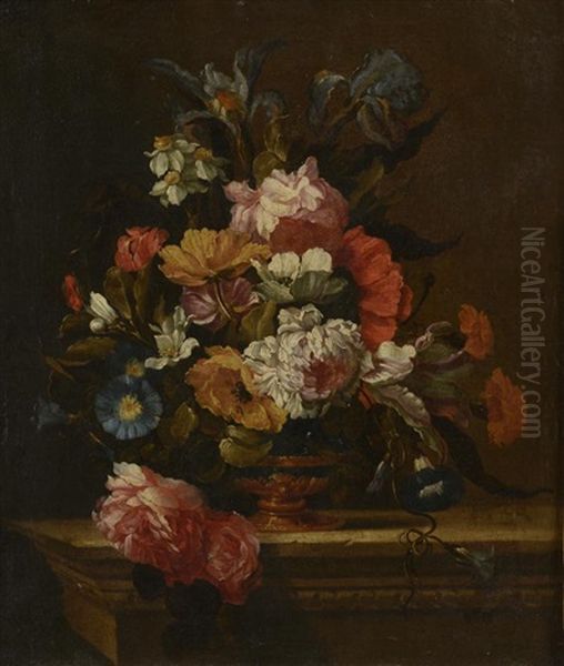 Vase De Fleurs Sur Un Entablement Oil Painting by Jean-Michel Picart