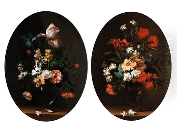 Paar Blumenstilleben (pair) Oil Painting by Jean-Michel Picart