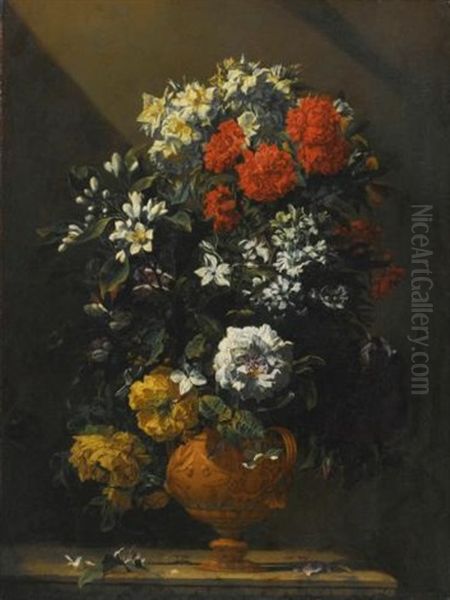 Still Life Of Flowers In A Bronze Vase Oil Painting by Jean-Michel Picart