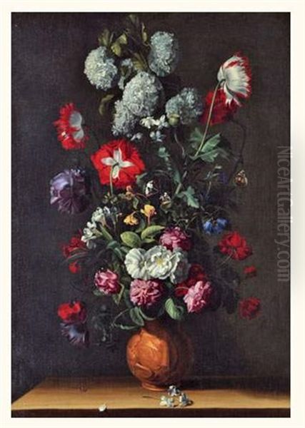 Bouquet De Fleurs Sur Un Entablement Oil Painting by Jean-Michel Picart