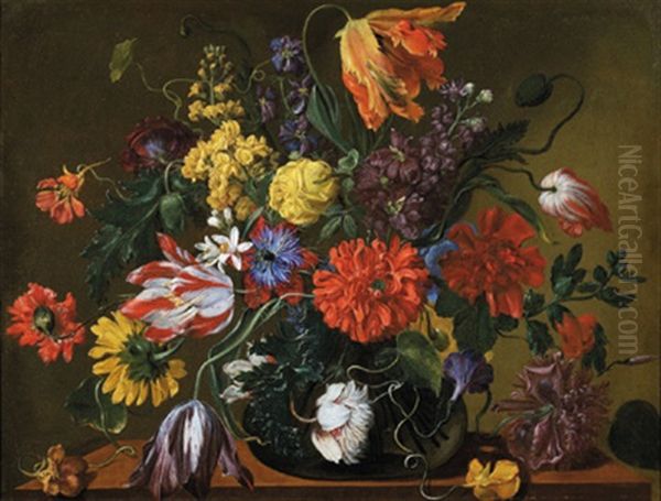 Blumenstillleben In Einer Vase Oil Painting by Jean-Michel Picart