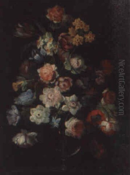 Bouquet De Fleurs Dans Un Vase En Cristal Oil Painting by Jean-Michel Picart