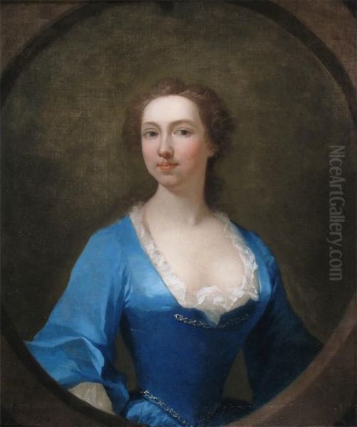 Portrait Of A Lady, Half Length Wearing Blue Oil Painting by Charles Bodmer