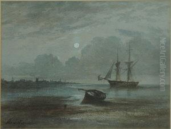 Moonlit Ship At Anchor Oil Painting by Charles Bodmer