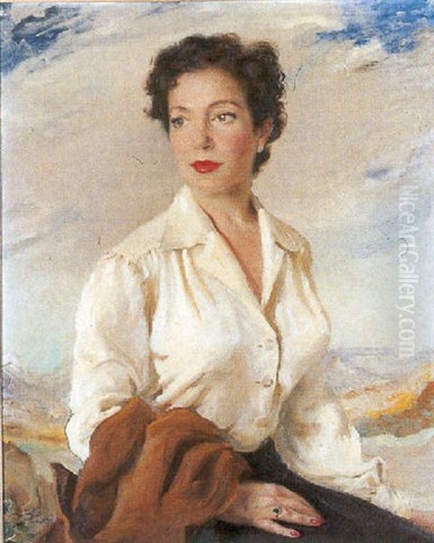 Retrato De Dona Carmen Martel Oil Painting by Ramon Pichot Girones