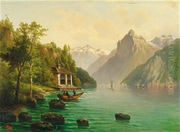 The Tellskapelle On Lake Lucerne Oil Painting by Anton Pick