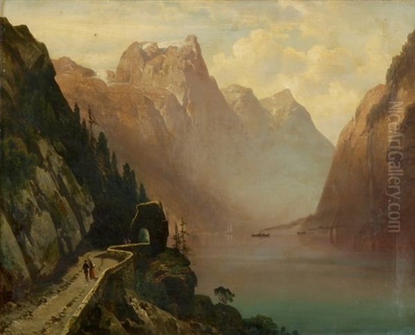 Ansicht Der Axenstrasse Mit Vierwaldstattersee Und Urirotstock Oil Painting by Anton Pick