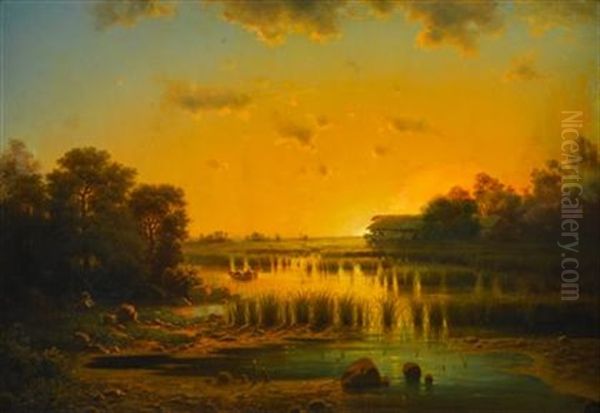 Sunset In A Marsh Oil Painting by Anton Pick