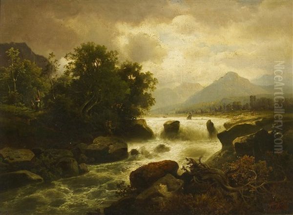 Flusslandschaft In Der Schweiz Oil Painting by Anton Pick