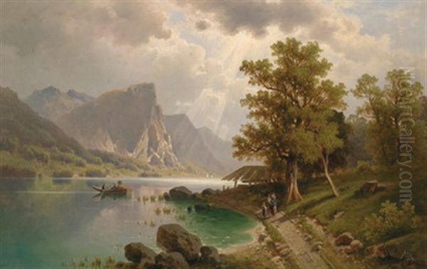 Der Mondsee Mit Drachenwand Oil Painting by Anton Pick