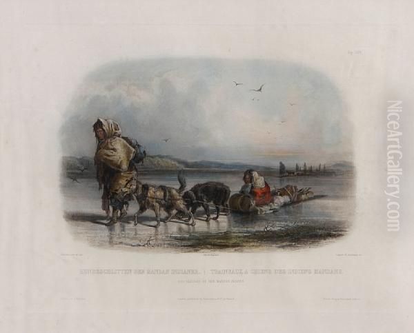 Dog-sledges Of The Mandan Indians Oil Painting by Karl Bodmer