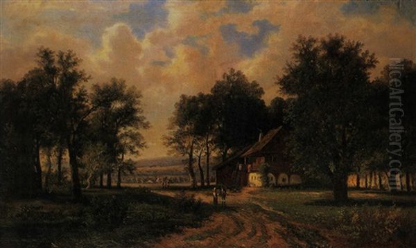 Waldlandschaft Mit Bauerngehoft Oil Painting by Anton Pick