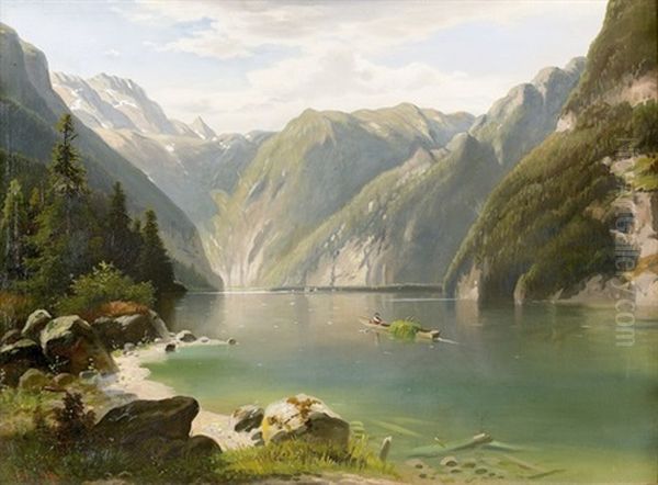 Seepartie Im Gebirge Mit Bauerin Auf Einem Heukahn Oil Painting by Anton Pick