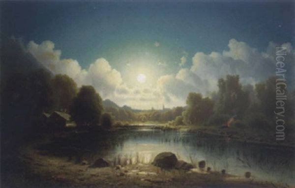 Abendstimmung Am See Oil Painting by Anton Pick