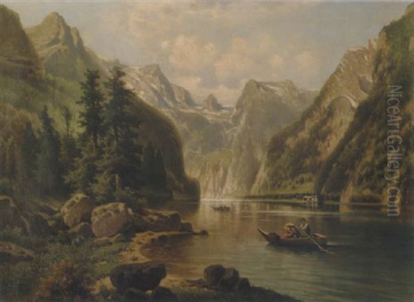 Bootsfahrt Am Konigssee Oil Painting by Anton Pick