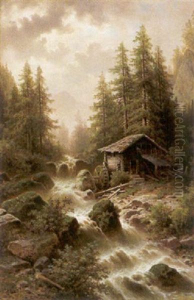 Waldmuhle Im Berner Oberlande Oil Painting by Anton Pick