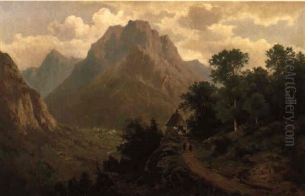 Gebirgslandschaft Mit Figurlicher Staffage Oil Painting by Anton Pick