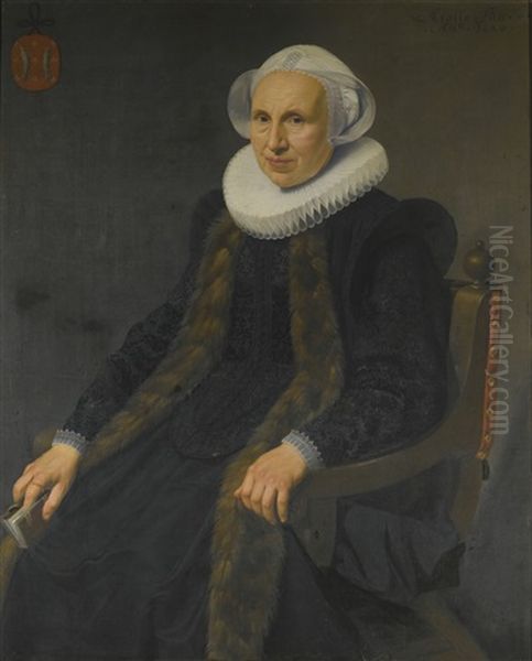 Portrait Of A Lady, Three-quarter Length, Seated On A Chair And Holding A Small Prayerbook Oil Painting by Nicolaes Eliasz Pickenoy