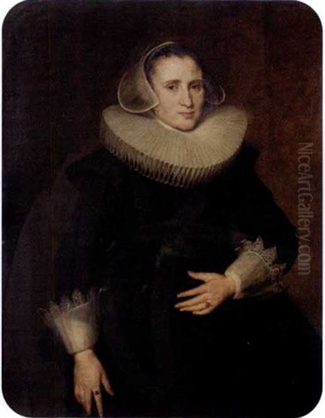 Portrait Of A Lady, Three-quarter Length, Seated Wearing Black by Nicolaes Eliasz Pickenoy