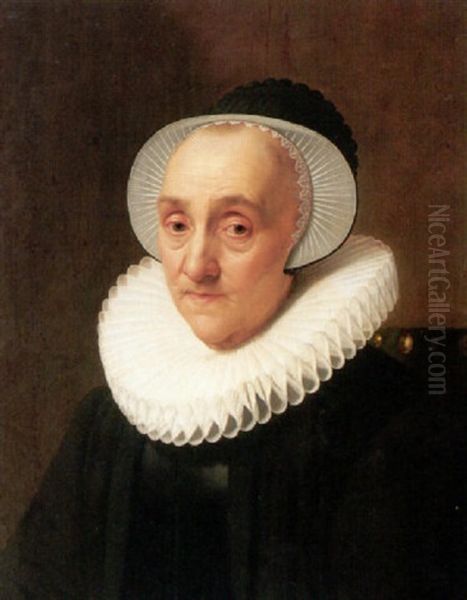 Portrait Of An Old Lady Wearing Black With A White Ruff And Headdress Oil Painting by Nicolaes Eliasz Pickenoy