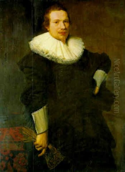 Portrait Of A Gentleman, In Black Brocade Costume Oil Painting by Nicolaes Eliasz Pickenoy