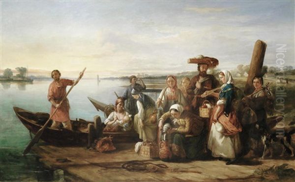 The Ferry Oil Painting by Henry Hall Pickersgill