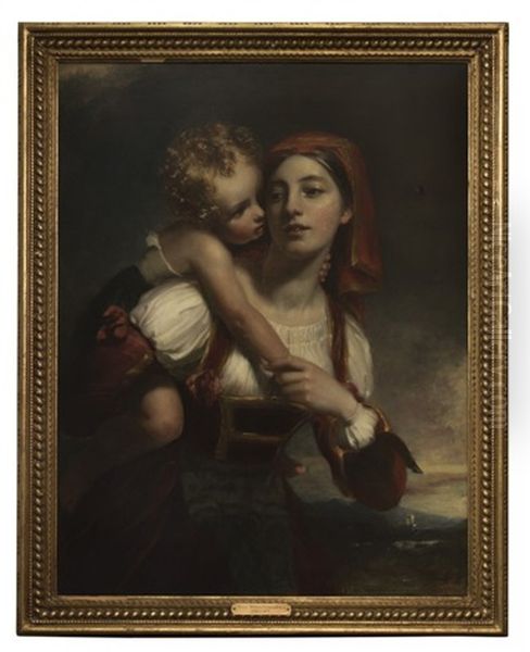 Portrait Of A Woman With A Child On Her Back Oil Painting by Henry William Pickersgill