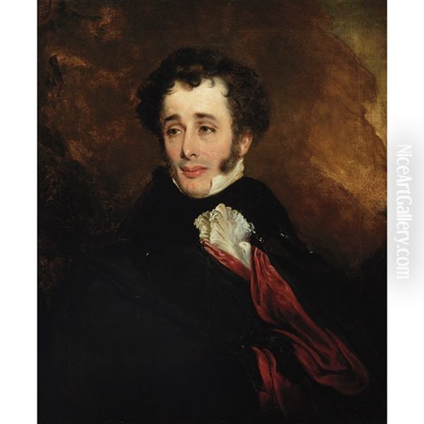 Portrait Of A Gentleman Wearing A Red Cravat Oil Painting by Henry William Pickersgill