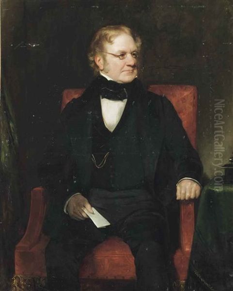 Portrait Of Thomas Richter, Three-quarter-length, Seated In A Black Suit, With A Paper In His Right Hand Oil Painting by Henry William Pickersgill