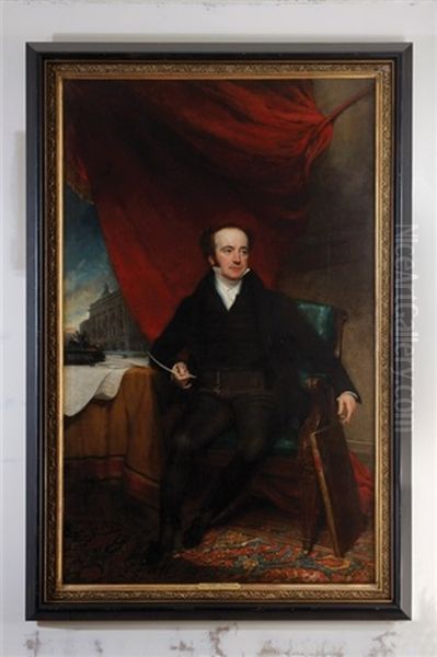 Portrait Of John Thomas Barber Beaumont, Seated, In A Black Coat, Holding A Quill In His Right Hand, By A Table With An Inkstand And Documents Inscribed... Oil Painting by Henry William Pickersgill