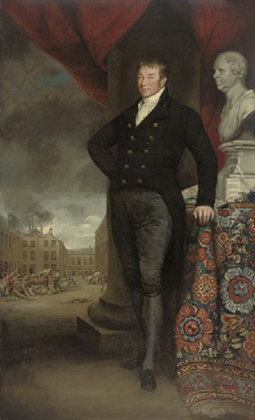 Portrait Of A Gentleman, In A Black Coat And Breeches, Standing By A Column Oil Painting by Henry William Pickersgill