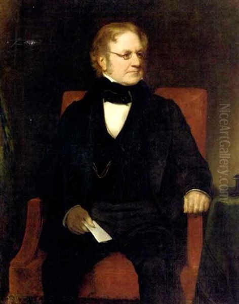 Portrait Of Thomas Richter Seated In A Black Suit With Paper In His Right Hand Oil Painting by Henry William Pickersgill